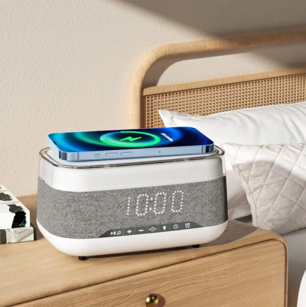 intelligent multifunctional alarm clock bluetooth speaker wireless charger 11