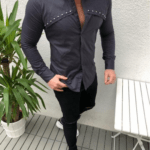 men’s solid color lapel shirt