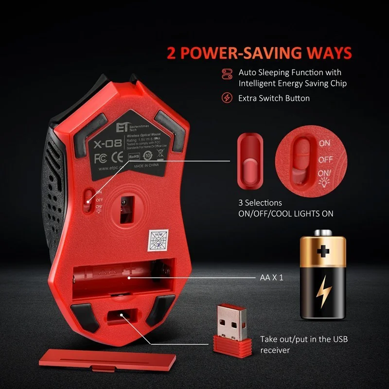 power saving silent luminous wireless mouse