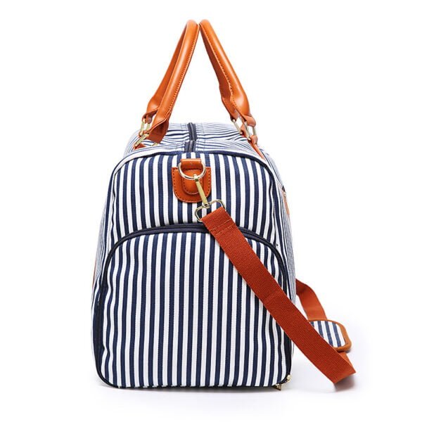 stripe contrast leather canvas bag