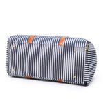 stripe contrast leather canvas bag