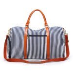 stripe contrast leather canvas bag