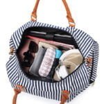 stripe contrast leather canvas bag