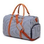 stripe contrast leather canvas bag