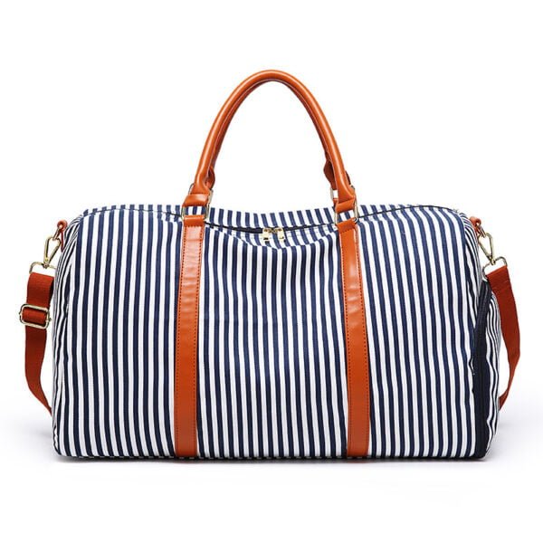 stripe contrast leather canvas bag