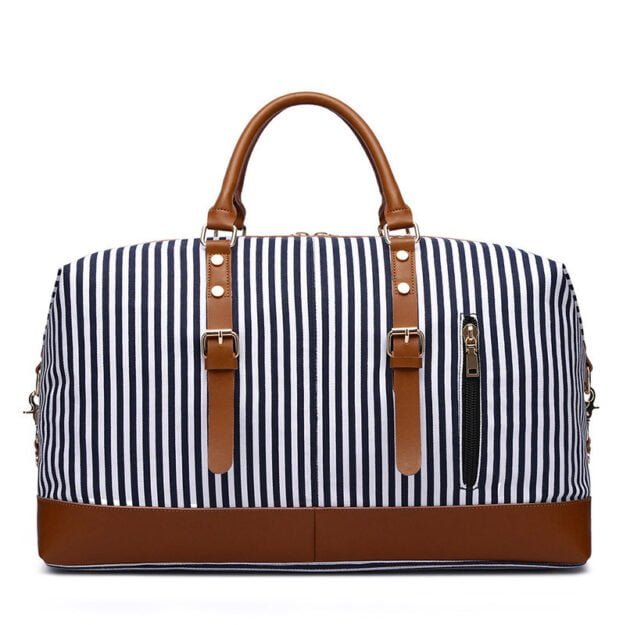 striped messenger travel bag